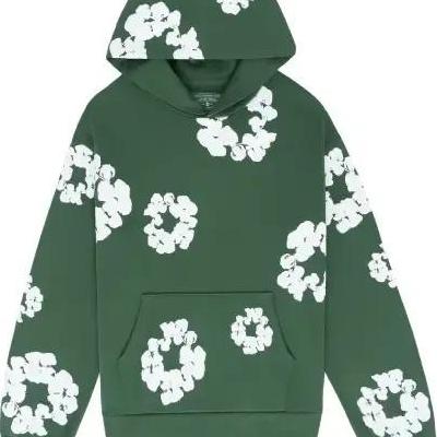 Demin Tears Cotton Wreath Hoodie Green